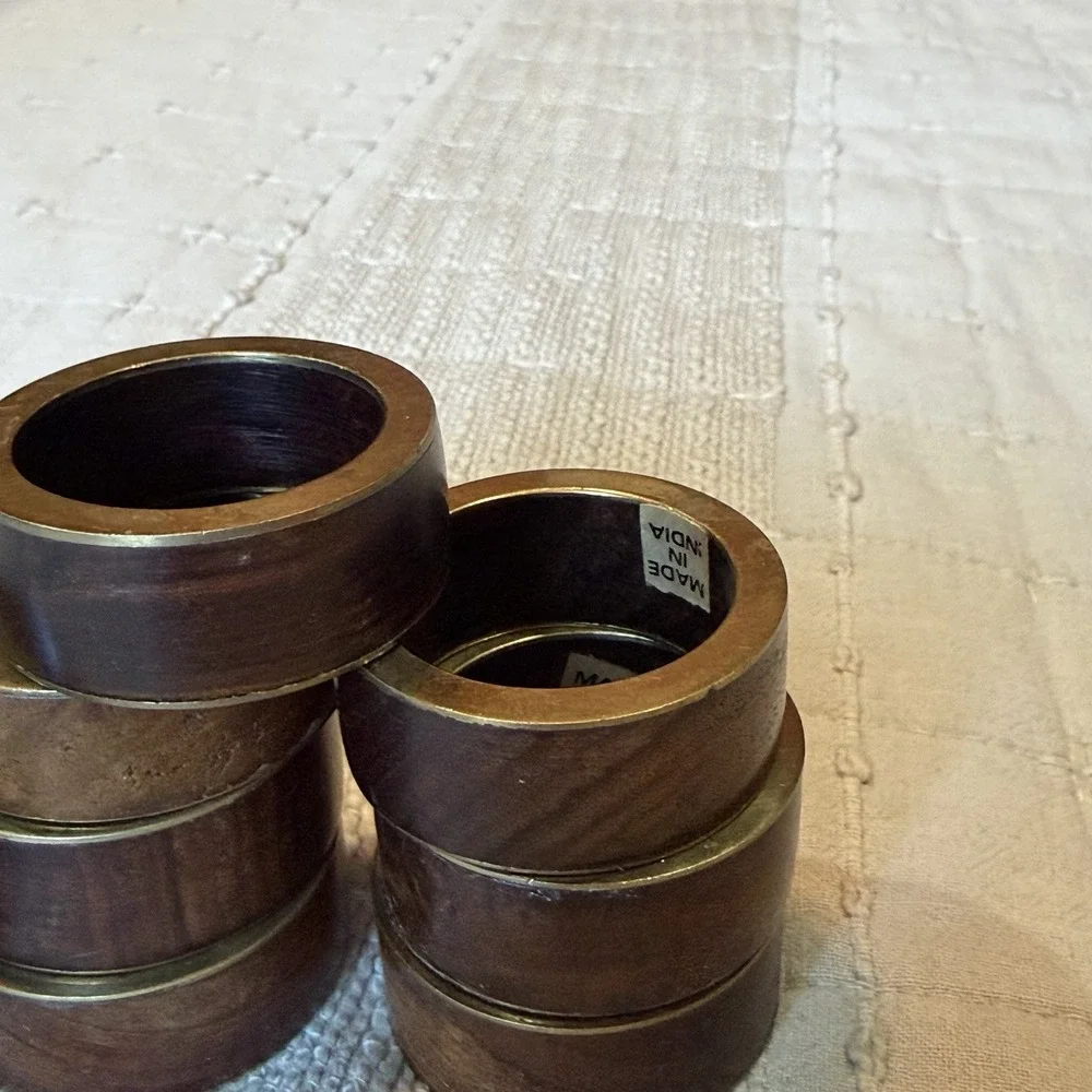 Napkin rings wood and brass inlay set of 8 Minimalist Modern design On A Vintage